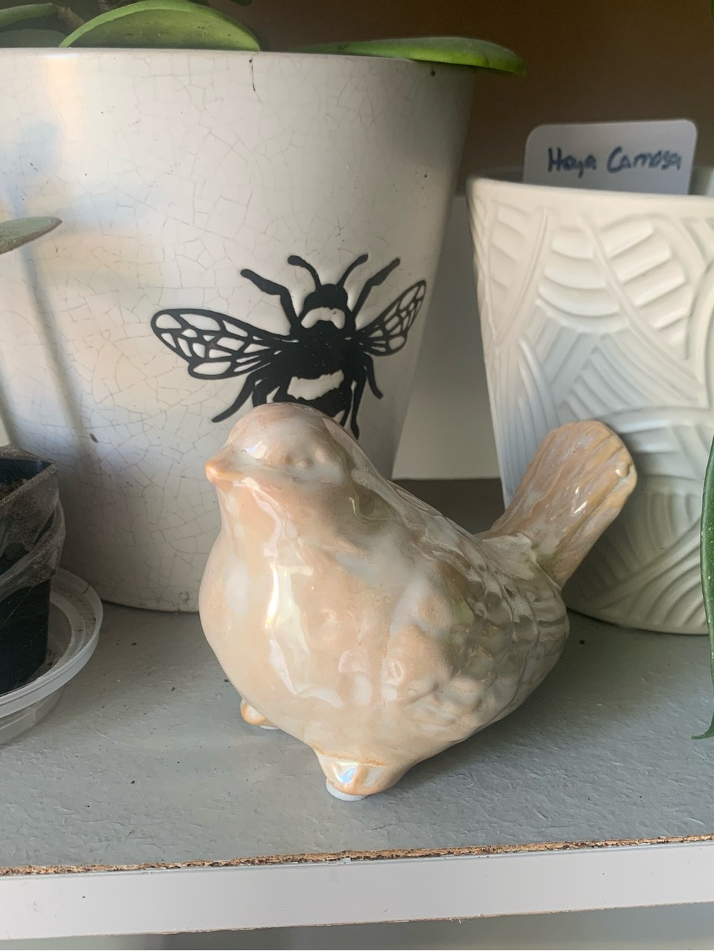 Ceramic Decorative Bird Figurine in Peach-Glaze by